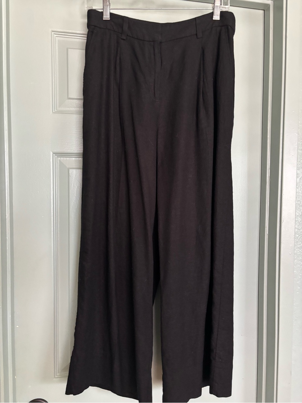 H&M Black High Waisted Wide-Leg Women's Trousers Linen Blend Pants Size 6